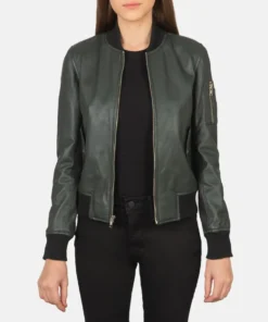 Women's Ava Ma-1 Green Leather Bomber Jacket