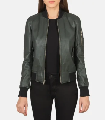 Women's Ava Ma-1 Green Leather Bomber Jacket