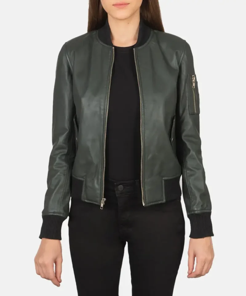 Women's Ava Ma-1 Green Leather Bomber Jacket