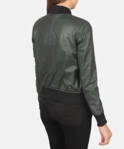 Women's Green Ava Ma-1 Leather Bomber Jacket