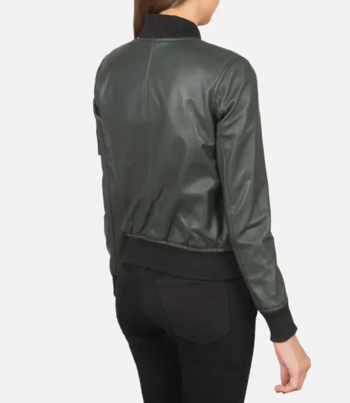 Women's Green Ava Ma-1 Leather Bomber Jacket