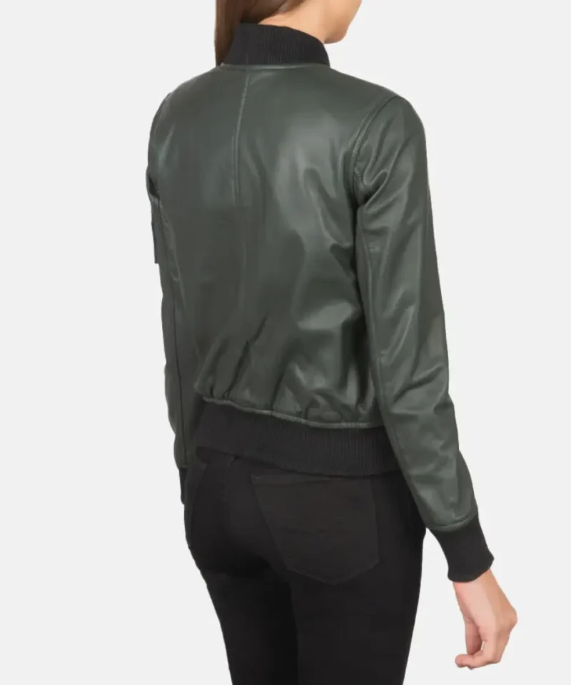 Women's Green Ava Ma-1 Leather Bomber Jacket