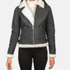 Sherilyn B-3 Black & White Leather Bomber Jacket