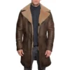 Men’s B3 aviator Sheepskin Shearling Leather Trench Brown Coat