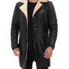 Men Beige Black Leather Shearling Coat