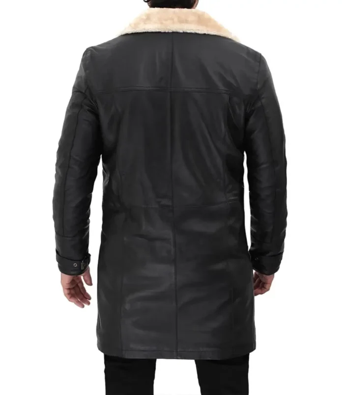 Men Beige Black Leather Shearling Coat