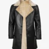 Men's Black 3/4 Length Shearling Leather Coat