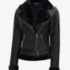 Women's Black Asymmetrical Shearling Leather Jacket