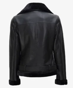 Women's Black Asymmetrical Shearling Leather Jacket