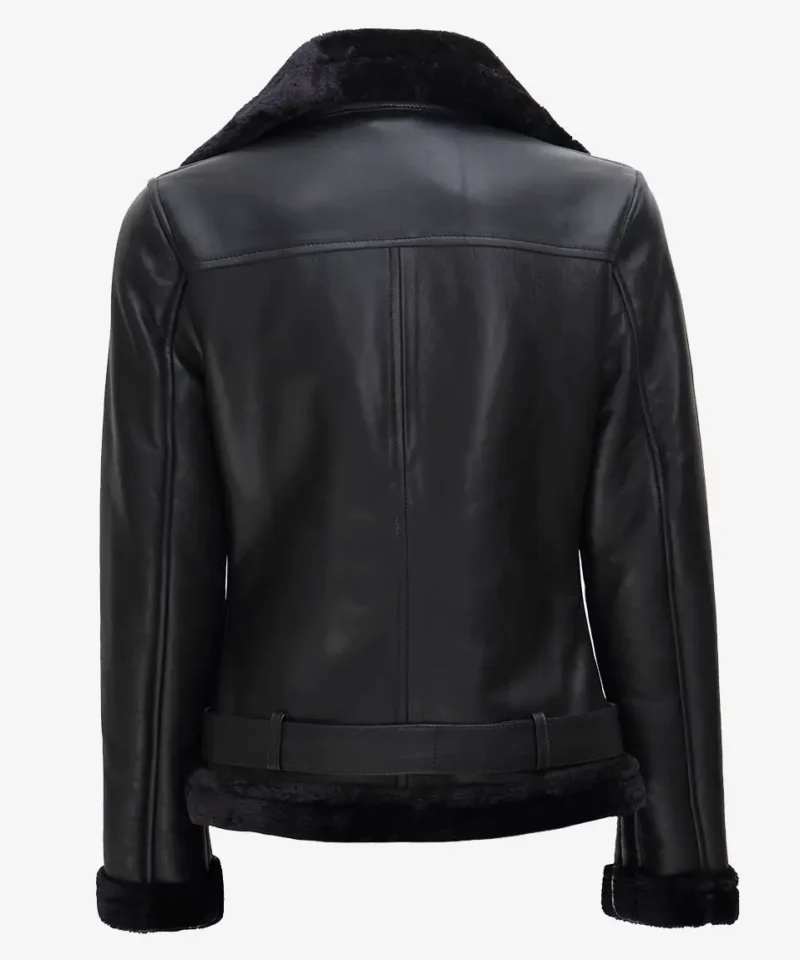 Women's Black Asymmetrical Shearling Leather Jacket