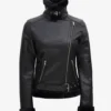 Women's Black Asymmetrical Shearling Leather Jacket