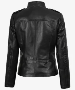 Women's Black Lambskin Leather Biker Style Jacket