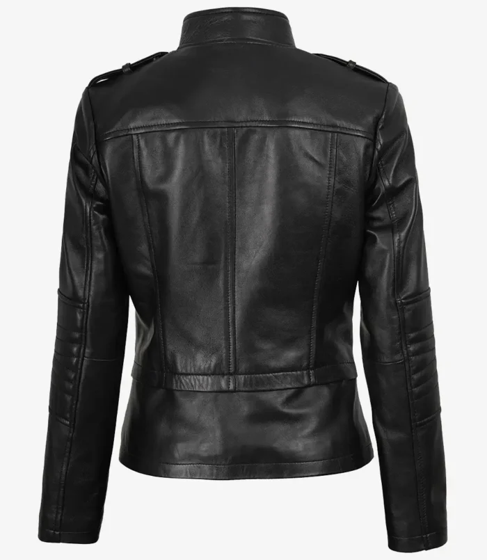 Women's Black Lambskin Leather Biker Style Jacket