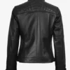 Women's Black Leather Cafe Racer Jacket Quilted Shoulder
