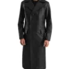 Men's Black Leather Double Breasted Coat