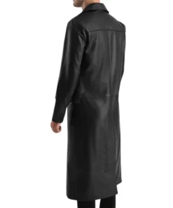 Men's Black Leather Double Breasted Coat