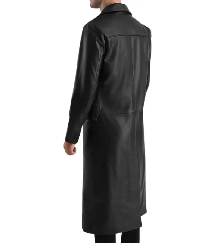 Men's Black Leather Double Breasted Coat