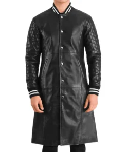 Men's Black Leather Varsity Coat