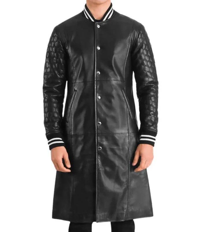 Men's Black Leather Varsity Coat