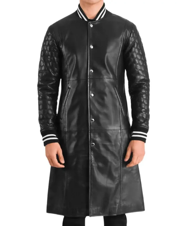 Men's Black Leather Varsity Coat