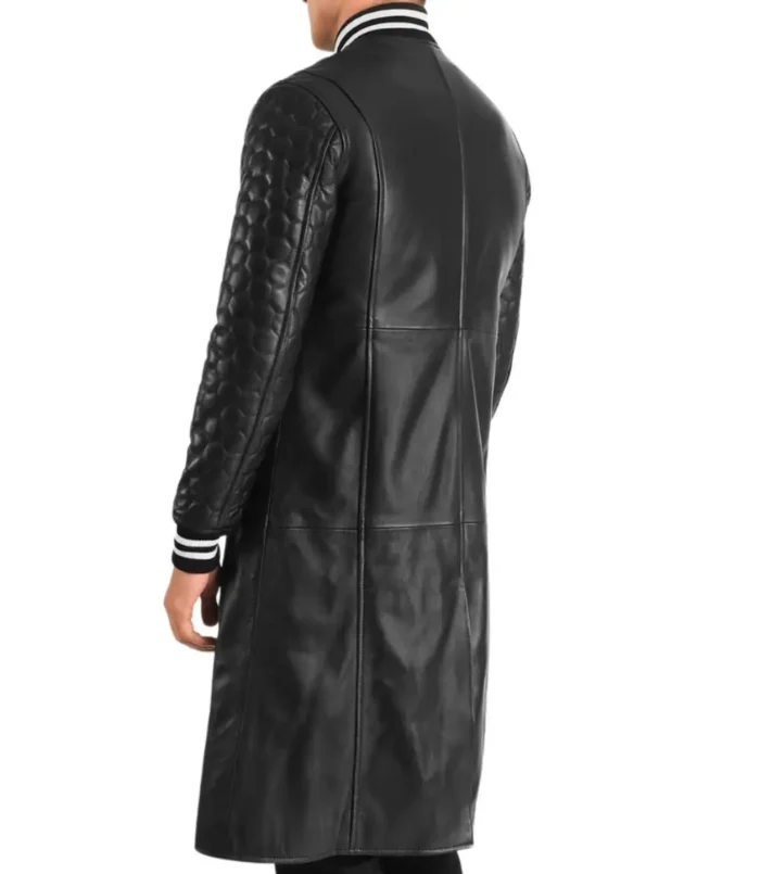 Men's Black Leather Varsity Coat