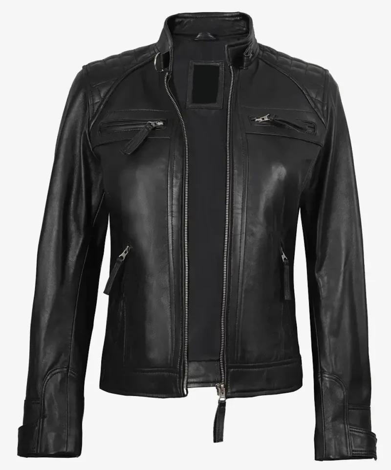 Women's Black Real Leather Biker Style Jacket
