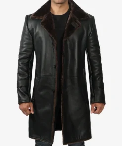 Men's Black Real Leather Shearling Coat