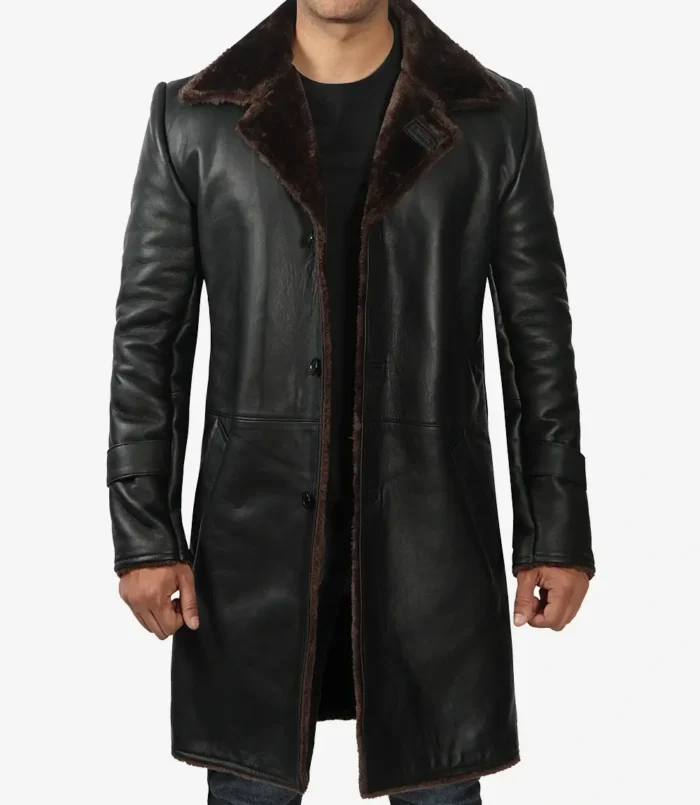Men's Black Real Leather Shearling Coat