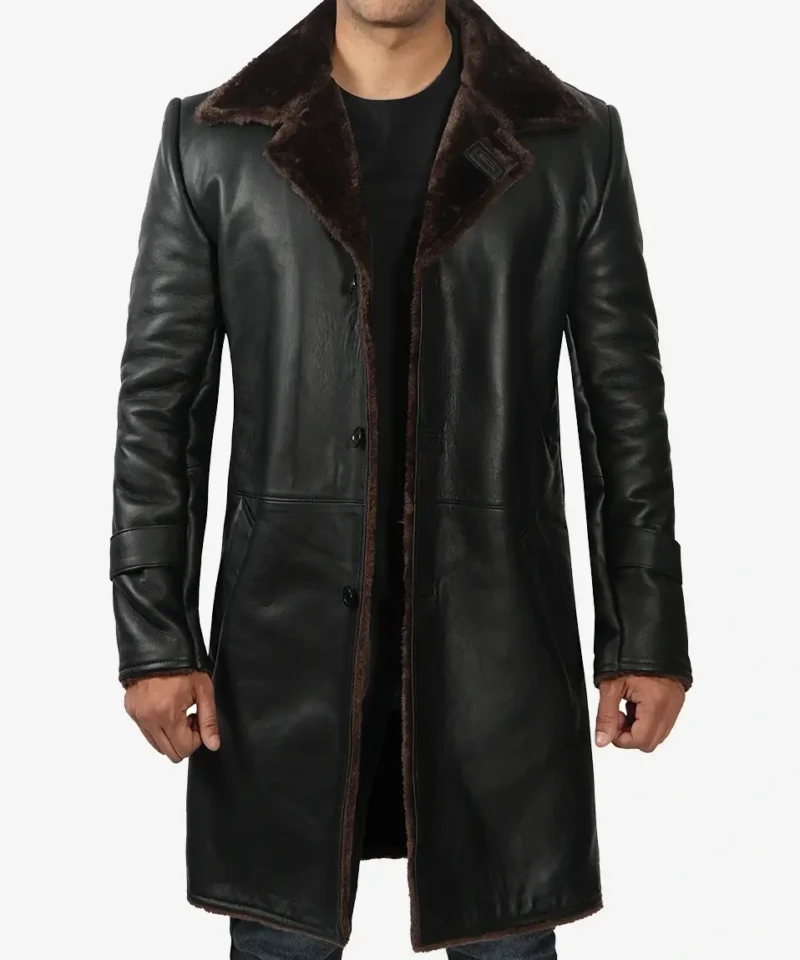 Men's Black Real Leather Shearling Coat
