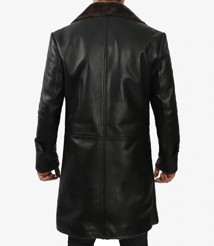 Men's Black Real Leather Shearling Coat