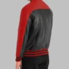 Men’s Black & Red Leather Bomber Jacket Sheepskin Varsity Style
