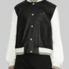 Women’s Black and White Leather Varsity Jacket