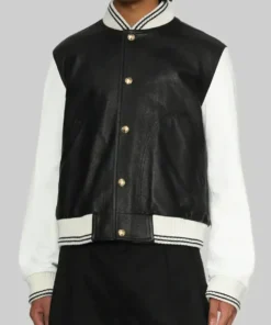 Women’s Black and White Leather Varsity Jacket