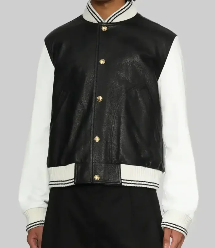 Women’s Black and White Leather Varsity Jacket