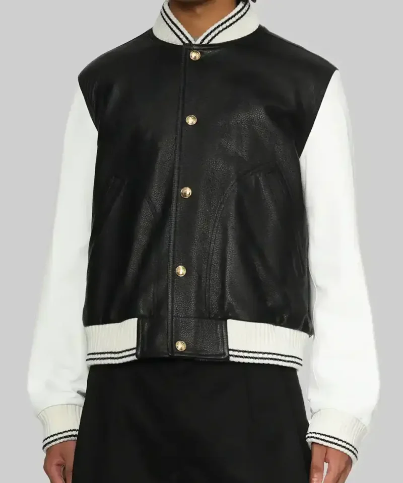 Women’s Black and White Leather Varsity Jacket