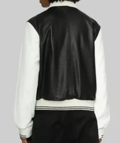 Women’s Black and White Leather Varsity Jacket