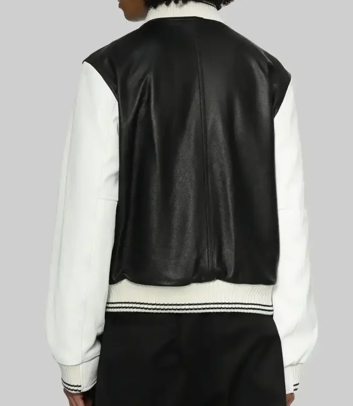 Women’s Black and White Leather Varsity Jacket