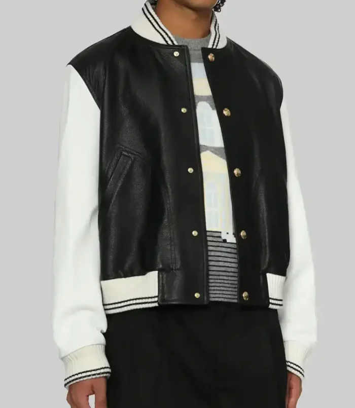 Women’s Black and White Leather Varsity Jacket