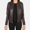 Women's Bliss Maroon Leather Bomber Jacket