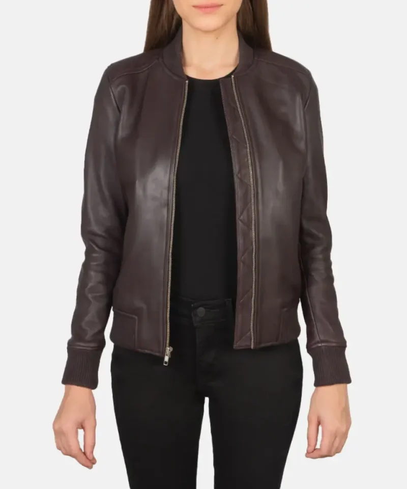 Women's Bliss Maroon Leather Bomber Jacket