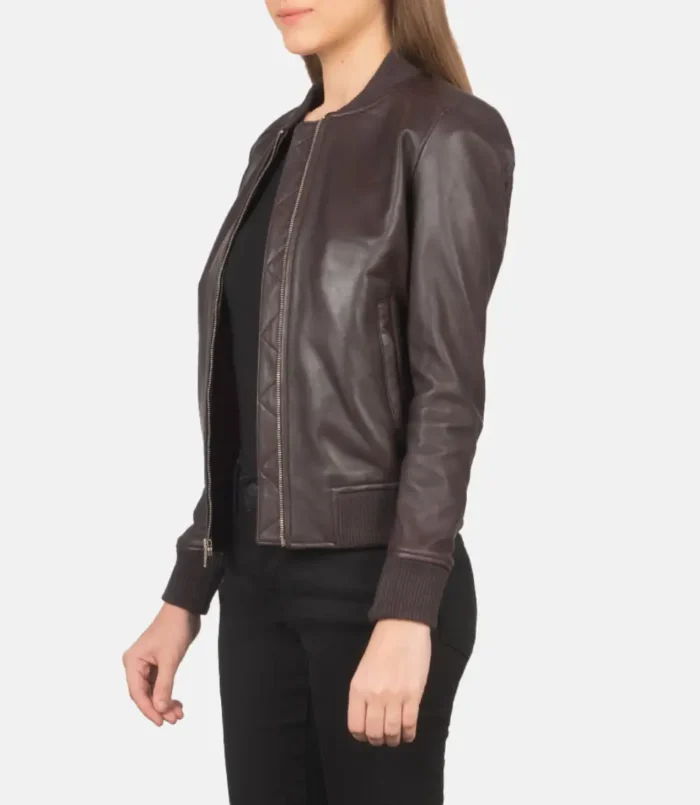 Women's Bliss Maroon Leather Bomber Jacket