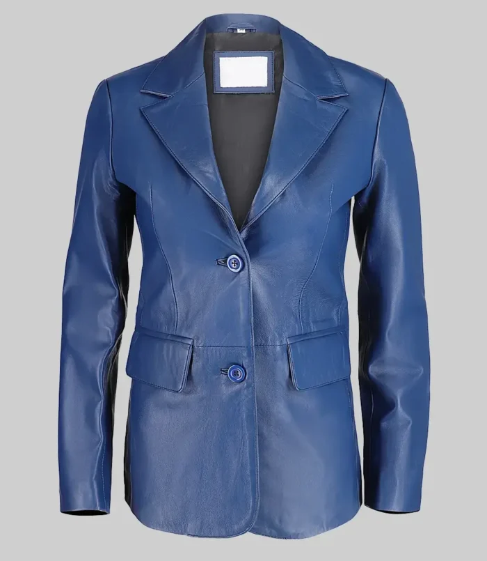 Women’s Jenna Blue Two Button Leather Blazer Jacket