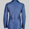 Women’s Blue Jenna Two Button Leather Blazer Jacket