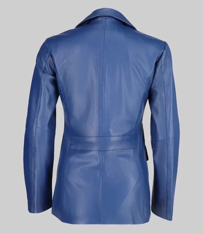 Women’s Blue Jenna Two Button Leather Blazer Jacket