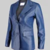 Women’s Blue Jenna Two Button Leather Blazer Jacket