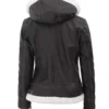 Women's Bomber Shearling Leather Jacket with Removable Hood