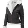 Women's Bomber Shearling Leather Jacket with Removable Hood