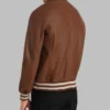 Men’s Brown Leather Bomber Jacket Classic Varsity Trim Real Sheepskin