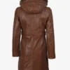 Women's Brown Leather Coat With Fur Trim Removable Hood
