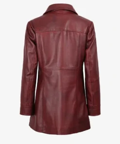 Women's Maroon Button Down Leather Coat